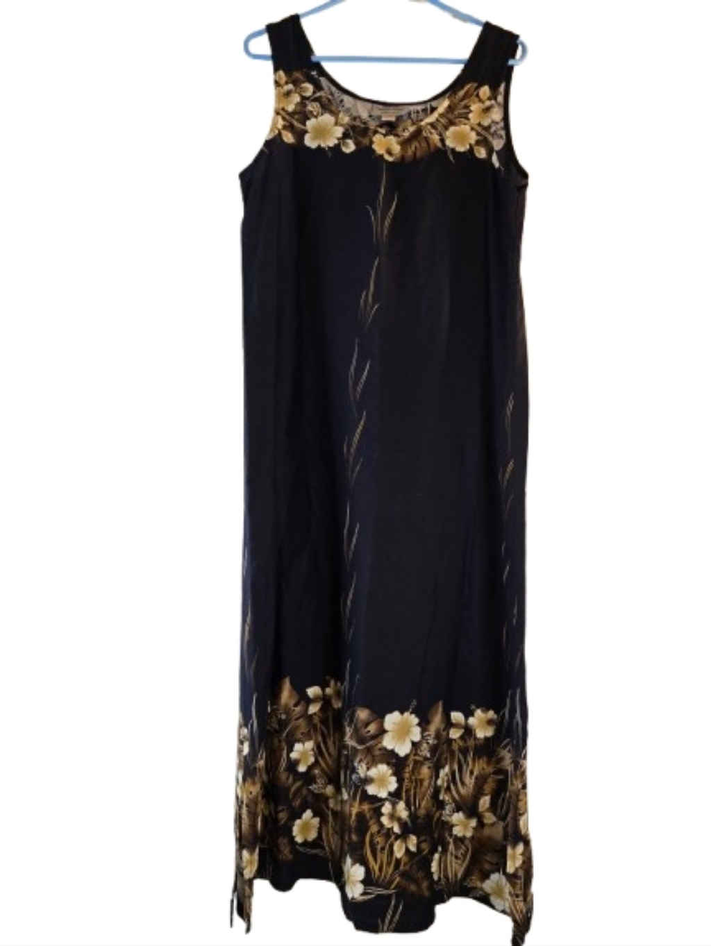 Royal Hawaiian Black Gold Maxi Dress Sleeveless Size Large